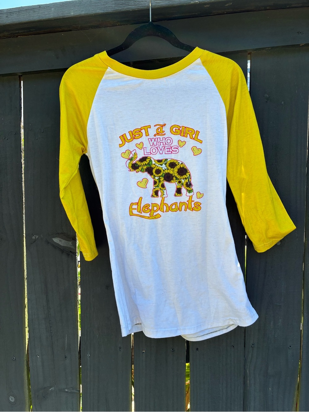 Girls' Raglan Long Sleeve Tee - Yellow & White 'Just a Girl Who Loves Elephants'